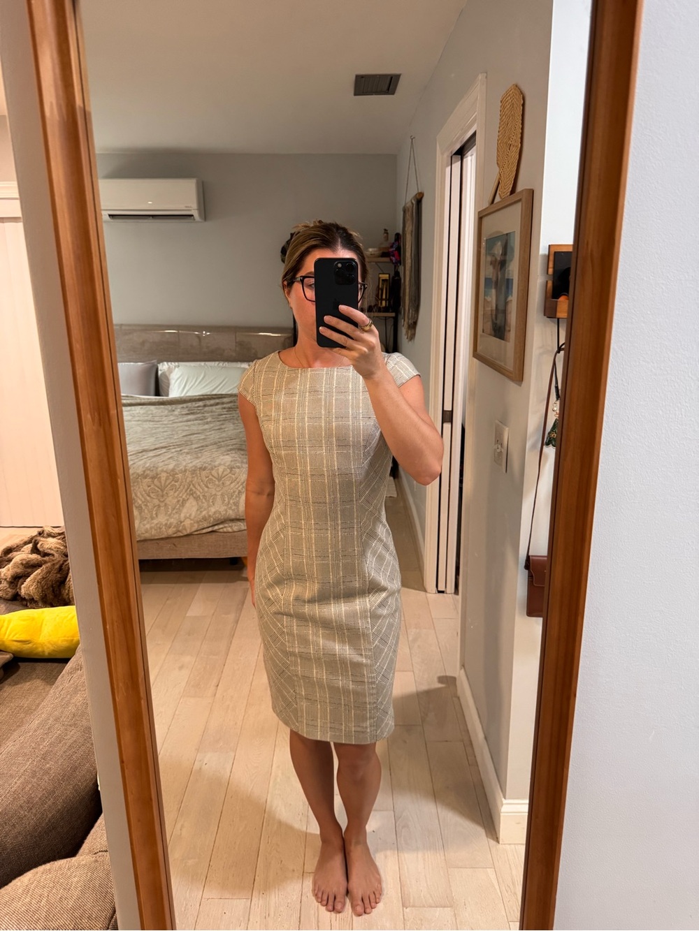 ANTONIO MELANI Beige Plaid Midi Sheath Dress - Great for Work